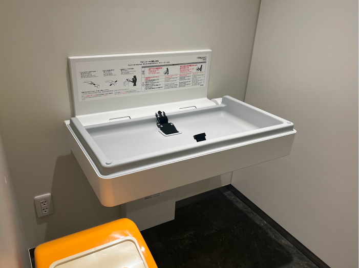 哺乳室 (完全單間)、換尿佈臺、紙尿佈回收箱、調奶用熱水器