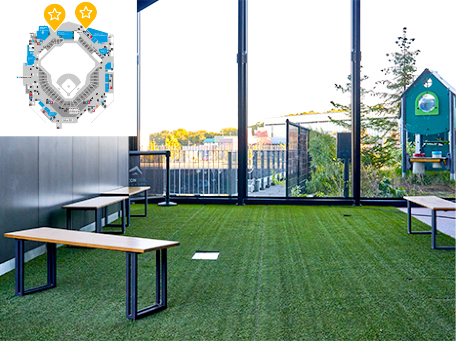 ガラスウォール前 芝生エリア